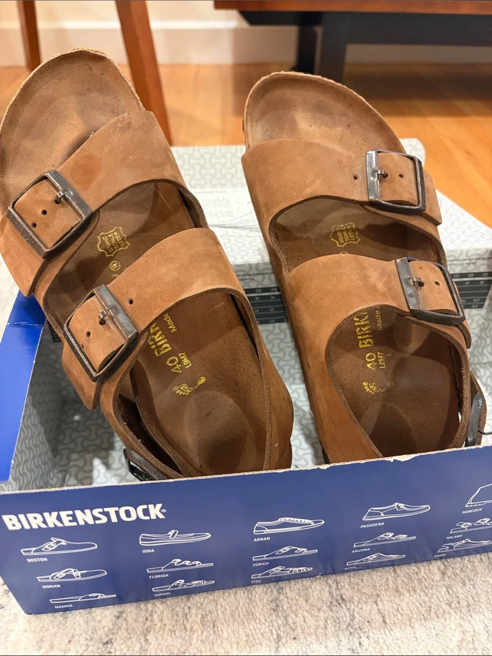 Birkenstock Tan/Brown Suede Sandals with back strap (Milano) size 40 narrow
